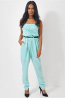 Tia Turquoise Strapless Jumpsuit