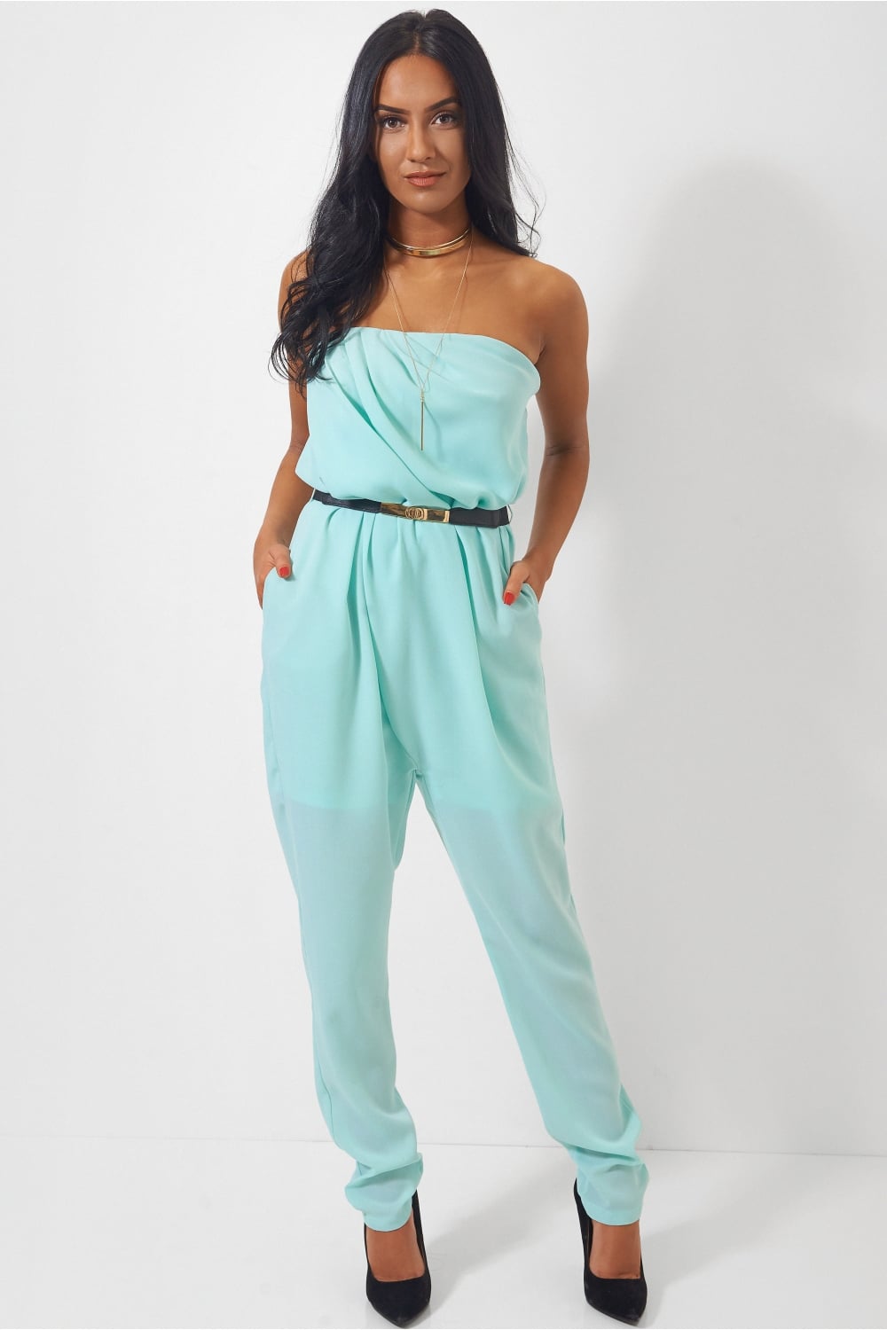 Tia Turquoise Strapless Jumpsuit