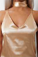 Siasa Gold Satin Choker Slip Dress