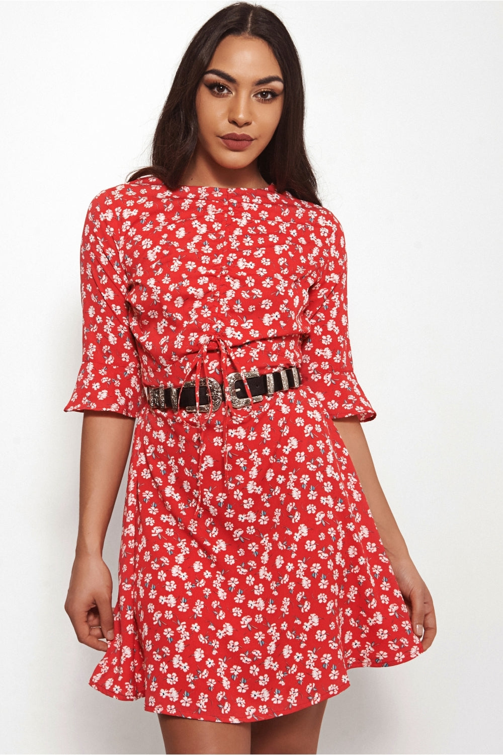 Poppy Red Floral Dress