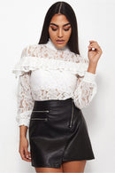 Kelis White Lace Frill Blouse