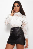 Kelis White Lace Frill Blouse