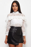 Kelis White Lace Frill Blouse