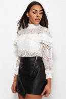Kelis White Lace Frill Blouse