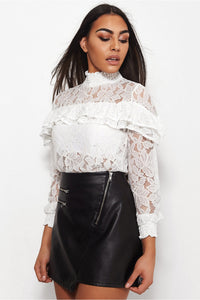 Kelis White Lace Frill Blouse