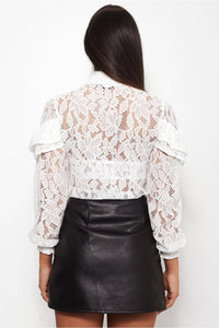 Kelis White Lace Frill Blouse