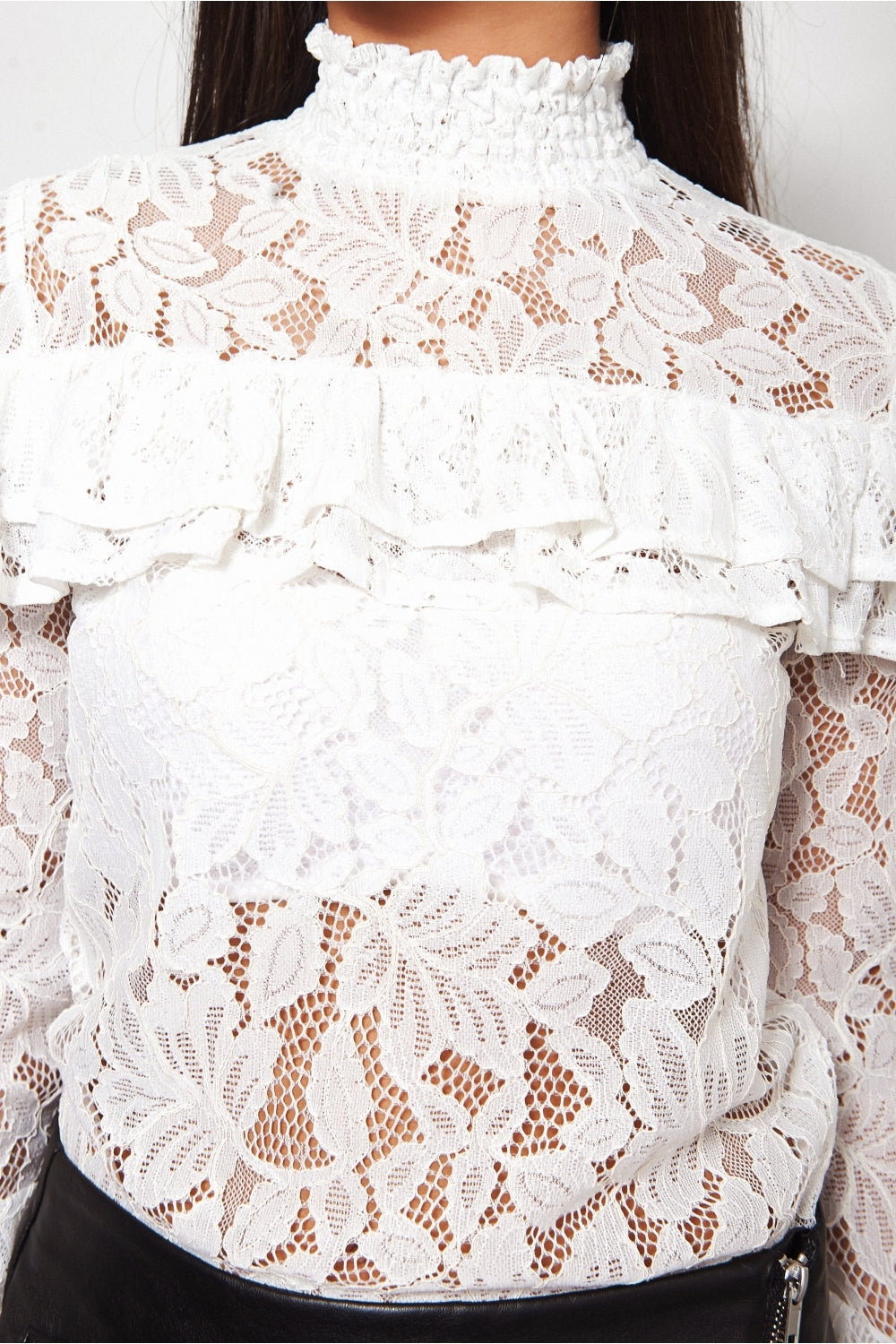 Kelis White Lace Frill Blouse