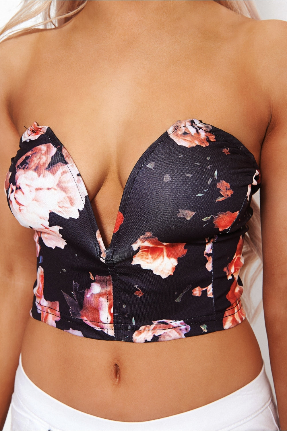 Caisy Black Floral V Front Bralet Top