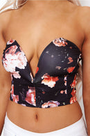 Caisy Black Floral V Front Bralet Top