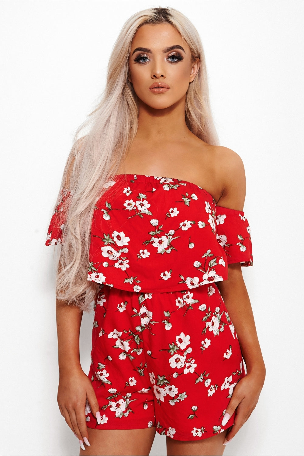 Motel Red Floral Bardot Playsuit The Fashion Bible