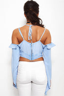 Fiji Chambray Cold Shoulder Cross Strap Top