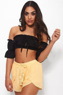Betsy Yellow Overlay Pom Pom Shorts