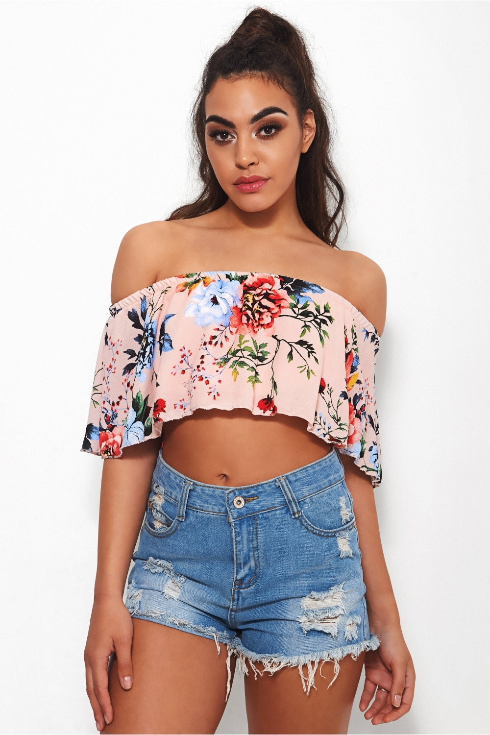Rona Nude Floral Bardot Top