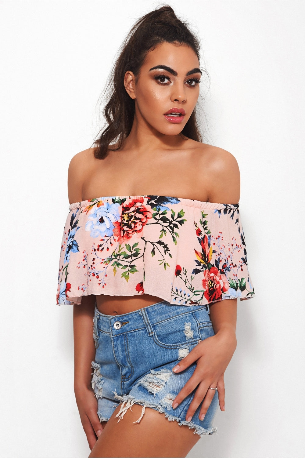 Rona Nude Floral Bardot Top