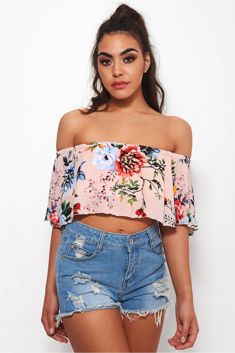 Rona Nude Floral Bardot Top