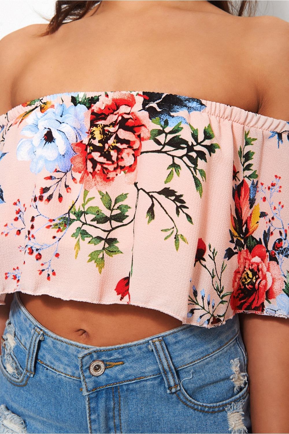 Rona Nude Floral Bardot Top