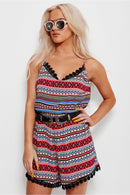 Sansa Pink Crochet Aztec Playsuit