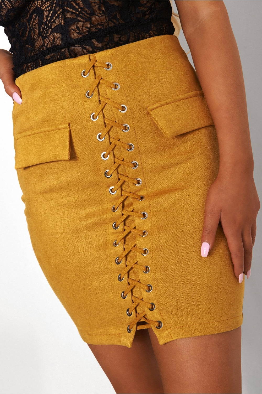 Mustard Lace Up Skirt