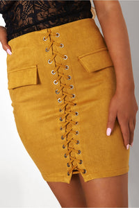 Mustard Lace Up Skirt