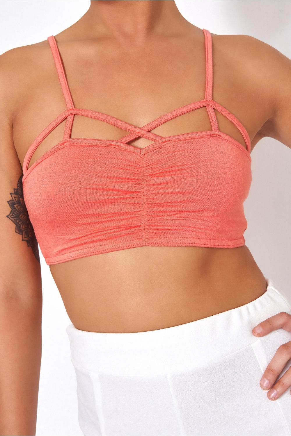 Sisi Coral Caged Bralet Top