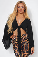 Valentina Black Front Tie Frill Blouse
