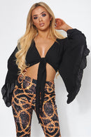 Valentina Black Front Tie Frill Blouse