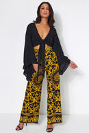 Black & Gold Baroque Print Wide Leg Trousers