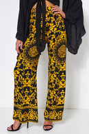 Black & Gold Baroque Print Wide Leg Trousers