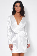 White Satin Twist Front Mini Dress