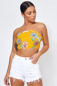 Mustard Floral Print Bandeau Top