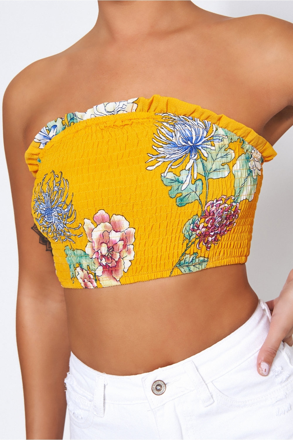 Mustard Floral Print Bandeau Top