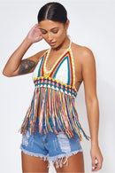 Kali Multicoloured Tassel Crochet Crop Top