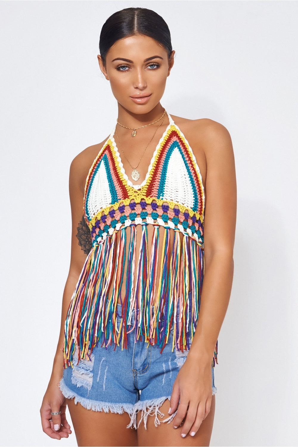 Kali Multicoloured Tassel Crochet Crop Top