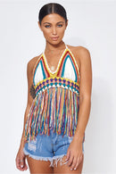 Kali Multicoloured Tassel Crochet Crop Top