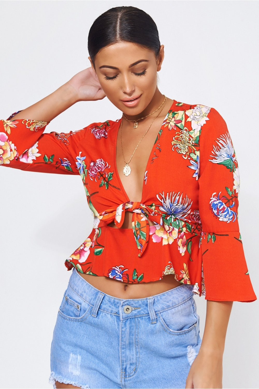 Utopia Orange Floral Tie Top