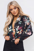 Kiki Black Satin Floral Bodysuit