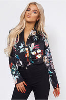 Kiki Black Satin Floral Bodysuit