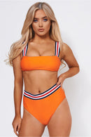 Roki Orange Nautical Striped High Waisted Bikini