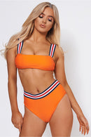 Roki Orange Nautical Striped High Waisted Bikini