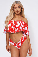 Red Floral Bardot Bikini