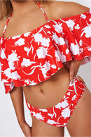 Red Floral Bardot Bikini