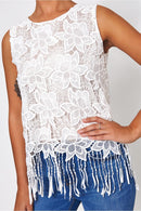 Lola White Fringe Vest top