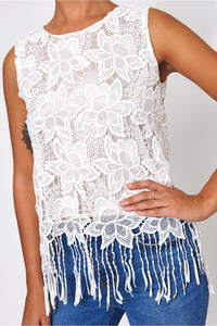 Lola White Fringe Vest top