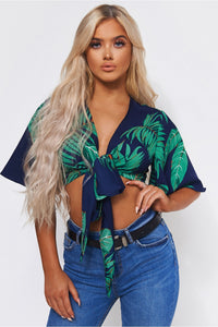 Green Palm Print Blouse