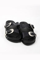 Double Buckle Black Western Sliders