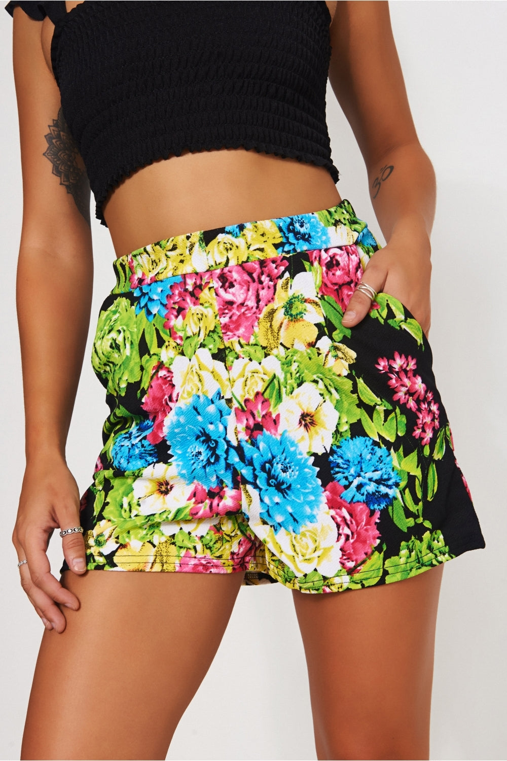 Sienna Black Floral Shorts