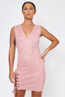 Pink Suede Lace Up Dress