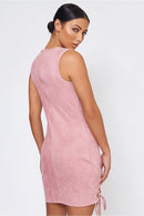 Pink Suede Lace Up Dress