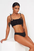 Black Beaded Crochet Crop Top