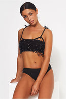 Black Beaded Crochet Crop Top